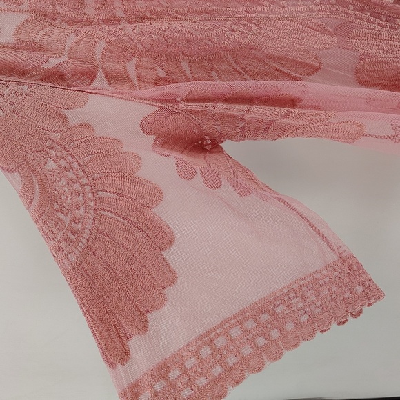 CHOA Pink Dark Rose Lace Kimono Duster Cover Up w Front Tie Large To X-large - Picture 6 of 8